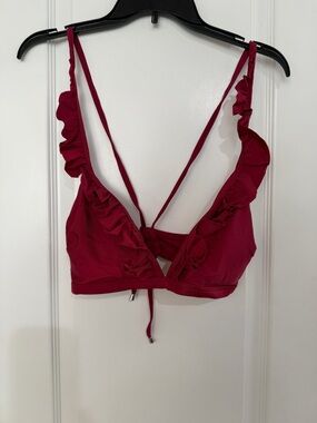 Ruffled V-Neck Bikini in Deep Red